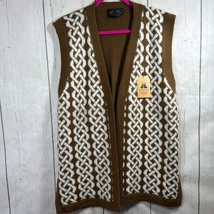 Alpaca Fina Wool 100% Tan Geometric Open Front Womens Peruvian Sweater Vest Cozy